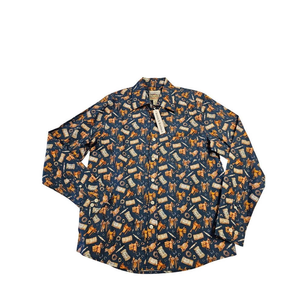 Kennington Rocking K Branchwear Mens Medium Western Saddle Print Cotton Shirt